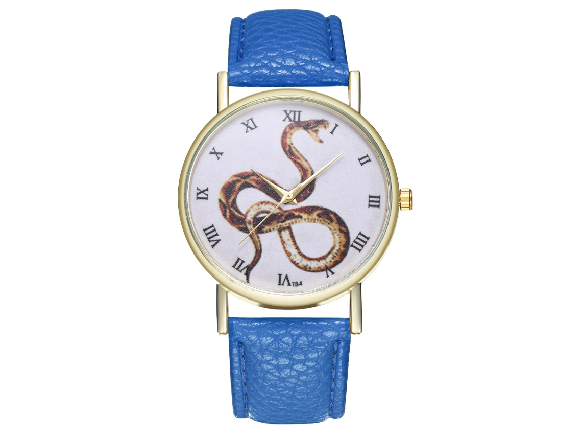 Reloj De Muñeca Analógico De Cuarzo Con Dial Redondo Y Patrón De Animales Moda (azul Real)