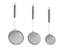 Set 3 Coladores De Acero Inoxidable 304 Con Malla Fina Y Mango Largo Para Cocina