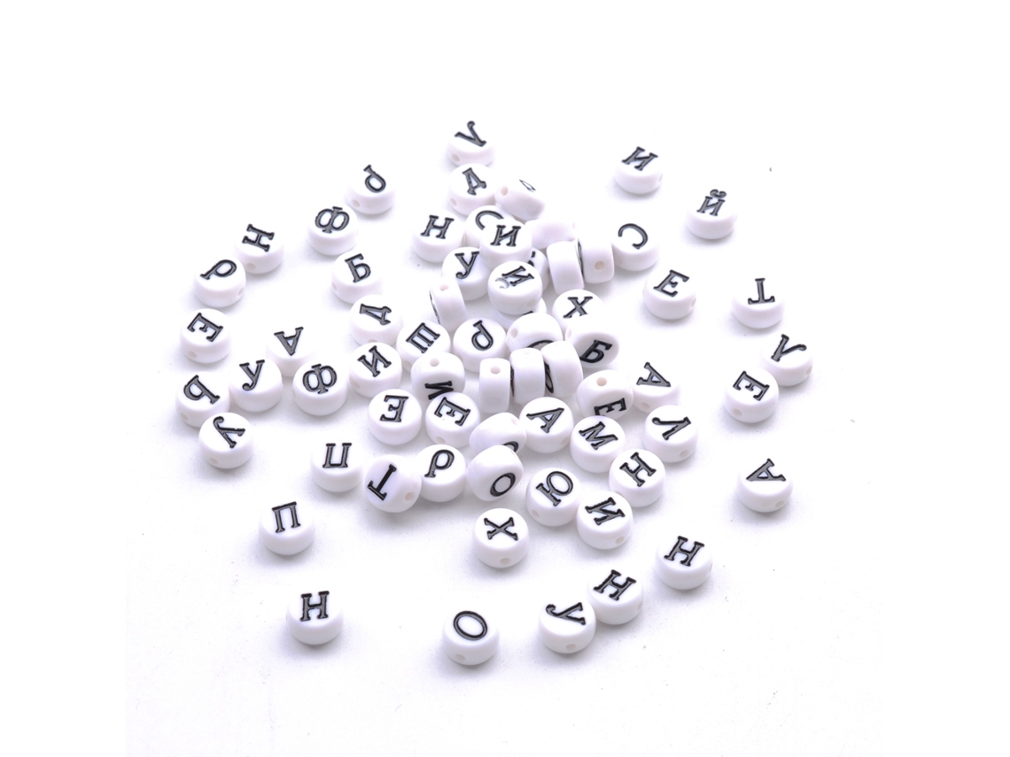 100 Cuentas Redondas Blancas De Acrílico Con Letras Rusas De 4*7 Mm Para Joyería Diy