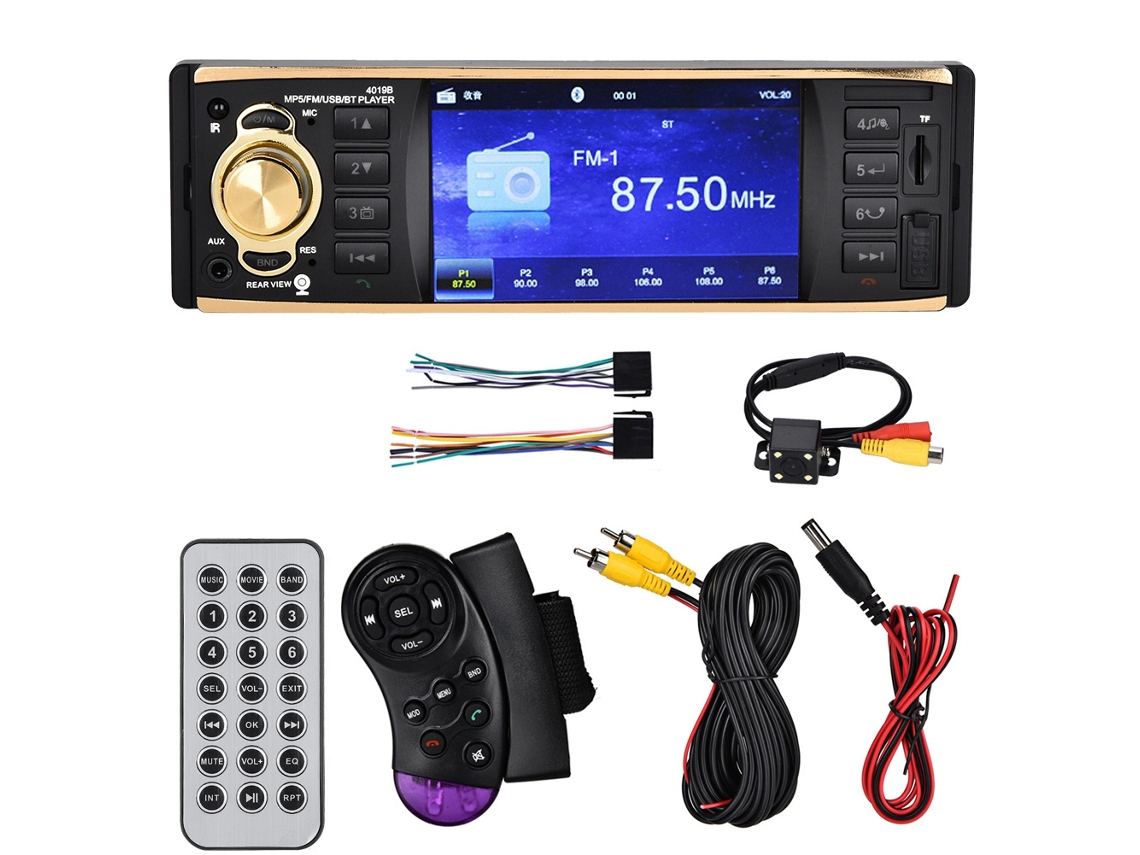 Radio para automóvil con control en el volante y cámara trasera