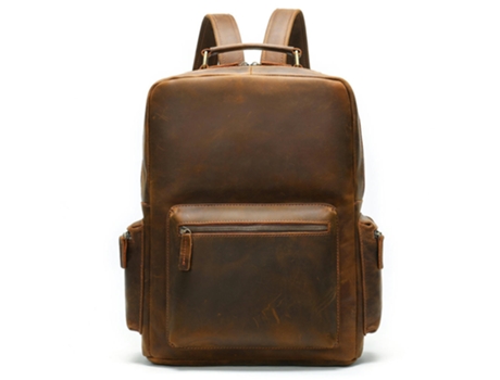 Mochila para Hombre Mochila De Cuero Genuino Vintage para Hombre para Computadora Portátil Bolsa De Viaje De Gran Capacidad-Café