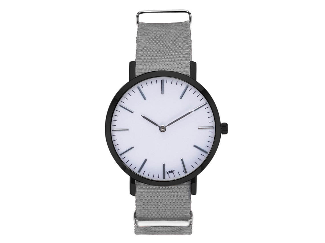 Reloj De Moda Para Parejas Con Correa De Nylon Dial Redondo Cuarzo Gris