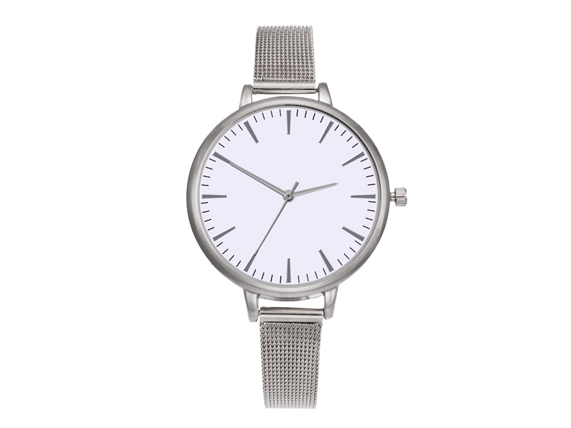 Reloj De Pulsera De Cuarzo Para Mujer Con Brazalete De Malla Fina Y Esfera Blanca Plateada.
