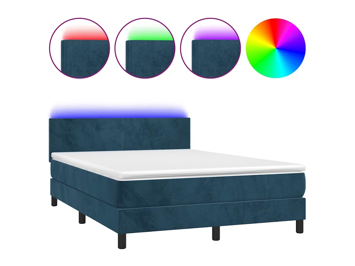 Maison Exclusive - Cama Box Spring Colchón Y Led Terciopelo Azul Oscuro 140x200 Cm