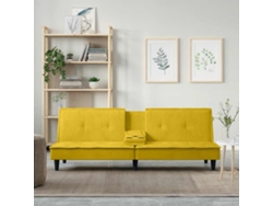 Sofá Cama | Sofá De Salón | Sofá De Descanso Con Portavasos Terciopelo Amarillo