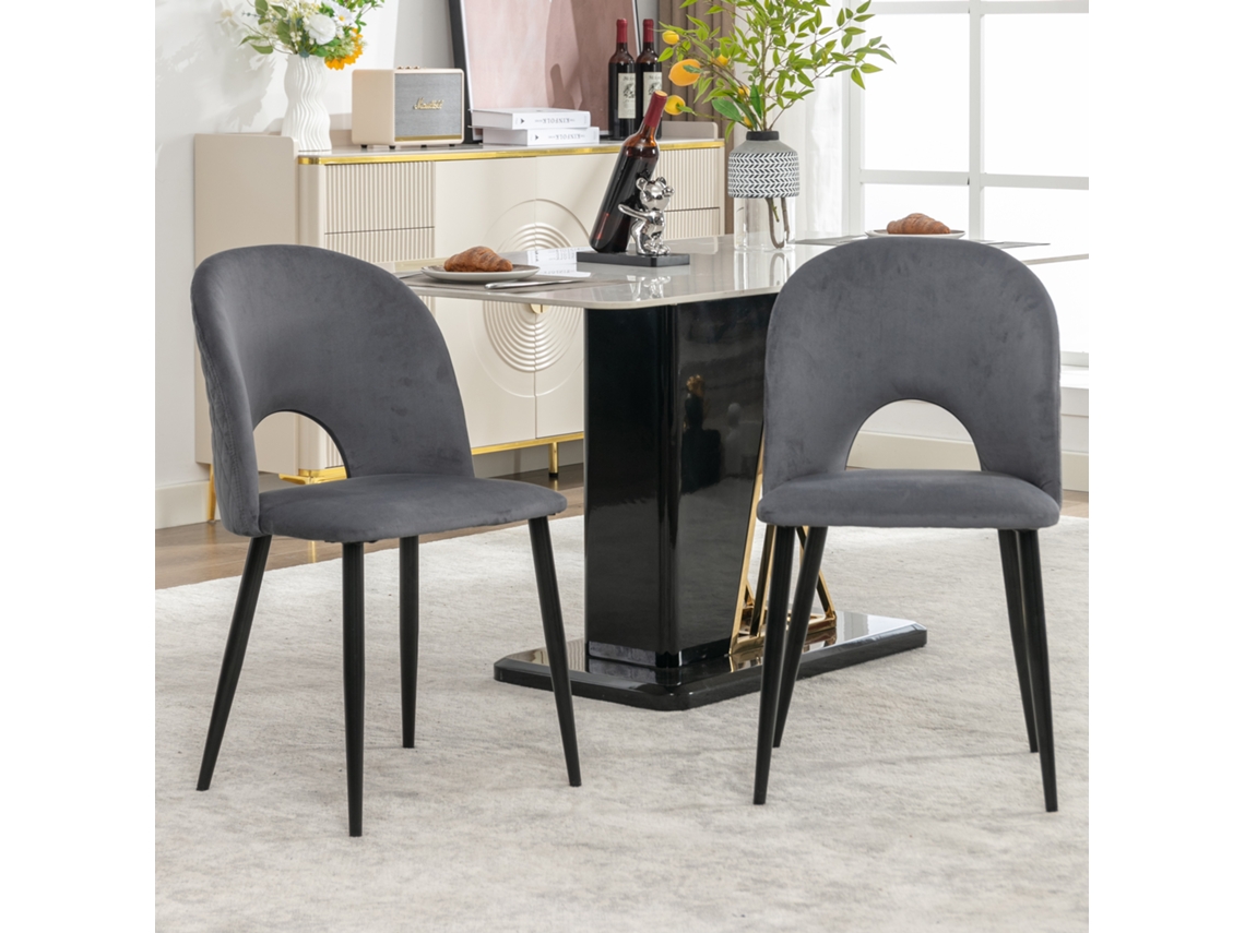Juego De 2 Sillas De Comedor De Terciopelo Gris Diamante