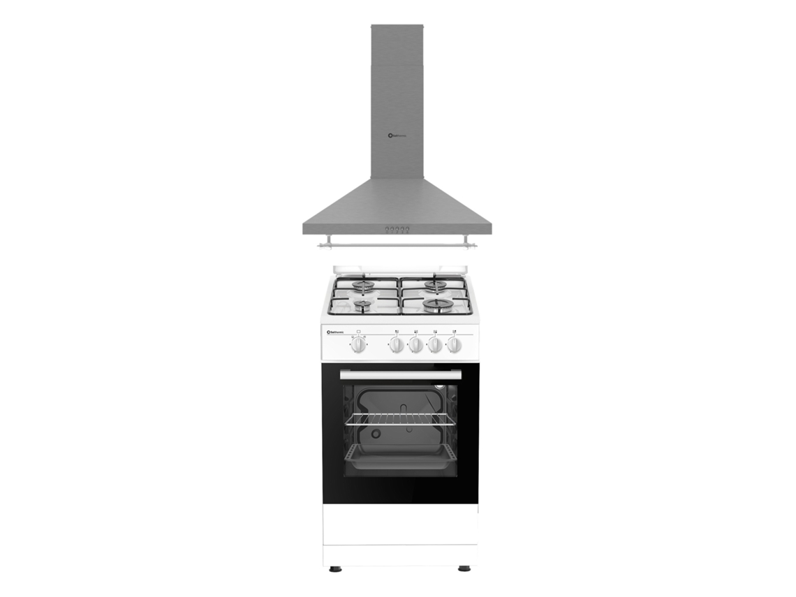 Estufa de gas Solthermic® Combo Pack Blanca 50x50 Acero Inoxidable Extractor de Aire 60