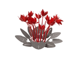 Centro de mesa decorativo Ciclamino de 38 cm de diámetro en barro de hierro y diseño floral rojo moderno para mesa o salón. Fabricado en Italia. Arti Mestieri.