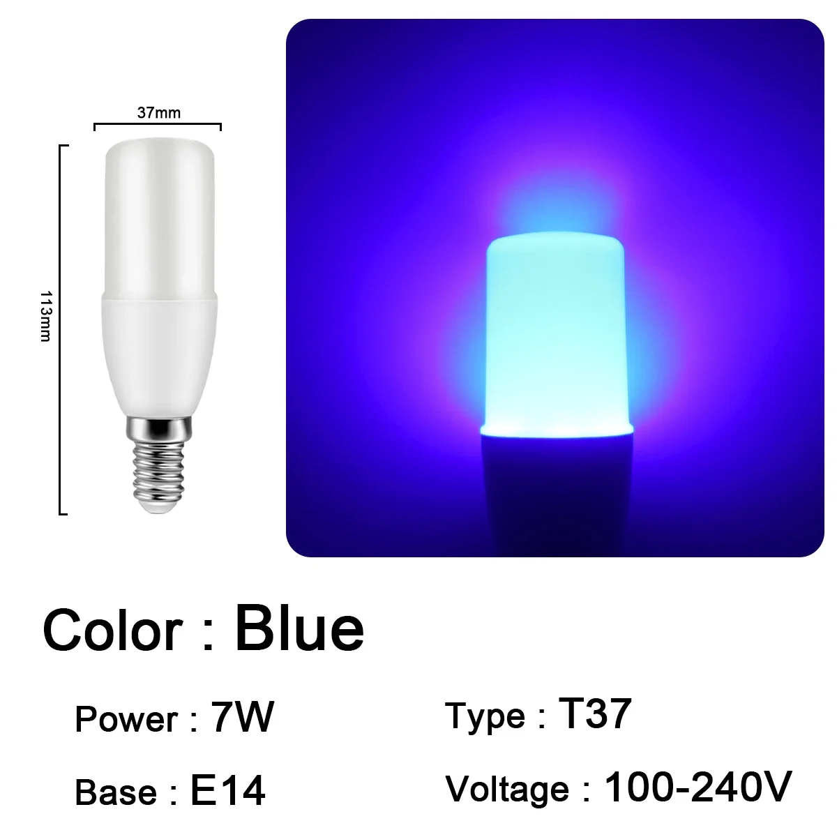Bombillas Led (t37 E14 Azul, Paquete De 8), Aptas Para Festivales, Karaokes, Bares Y Escaparates.