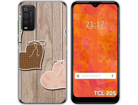 Carcasa TCL 205 TUMUNDOSMARTPHONE Corazones Madera Multicolor