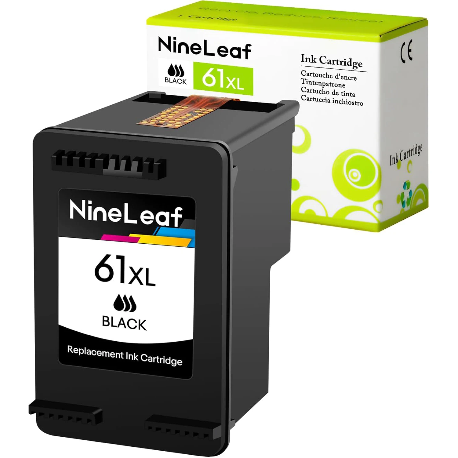 1 Cartucho De Tinta Negra Nineleaf De Alto Rendimiento Para Hp 61xl Ch563w Ch564w. Compatible Con Envy 4500 Y Officejet 5530.