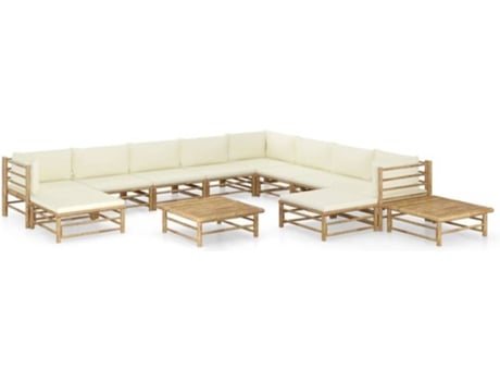 Conjunto 12 de muebles de jardín VIDAXL bambú y cojines blanco crema