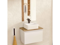 Mueble de baño suspendido con lavabo y espejo de cerámica, mueble con puerta abatible de 50 x 32 x 30 cm, mueble blanco y encimera de roble Bellobath.