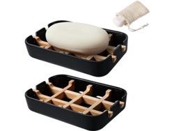 2026-platos De Jabón De Bambú Negros, 3 Piezas, Antibacteriano, Sin Agua Estancada, Para Baño Y Ducha