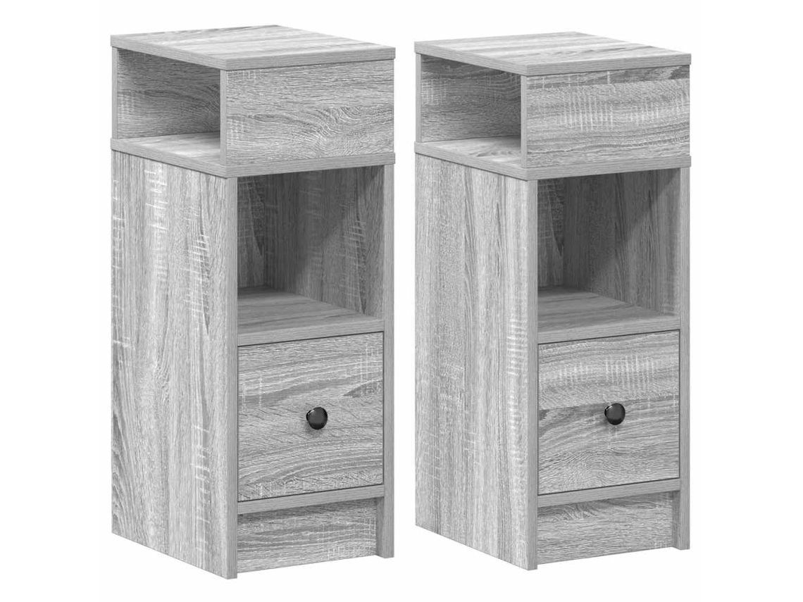 Maison Exclusive - Mesitas De Noche (2 Unidades) Con Cajón, Color Gris, Modelo Sonoma, 25x31x66 Cm