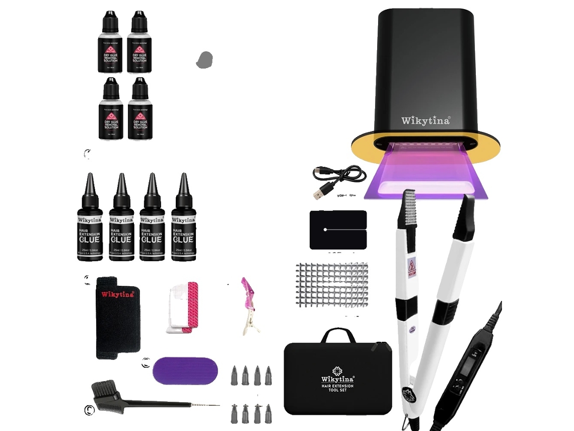 Kit de herramientas para extensiones de cabello, control de pegamento, seguro y eficaz, juego de 2 piezas.