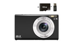 Cámara Digital Zruxe Cámara Digital Compacta Simple 2.7k 48mp, Zoom Digital 16x Tarjeta 32gb Negra