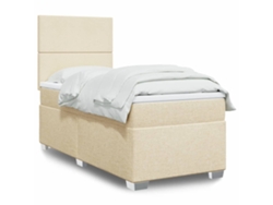 Cama Box Spring Con Colchón Tela Color Crema 80x200 Cm