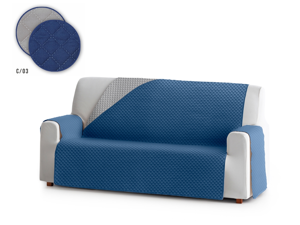 Funda tejido acolchado Reversible para Sofá Elena (160 cm 3 lugares - Cor Azul / gris)