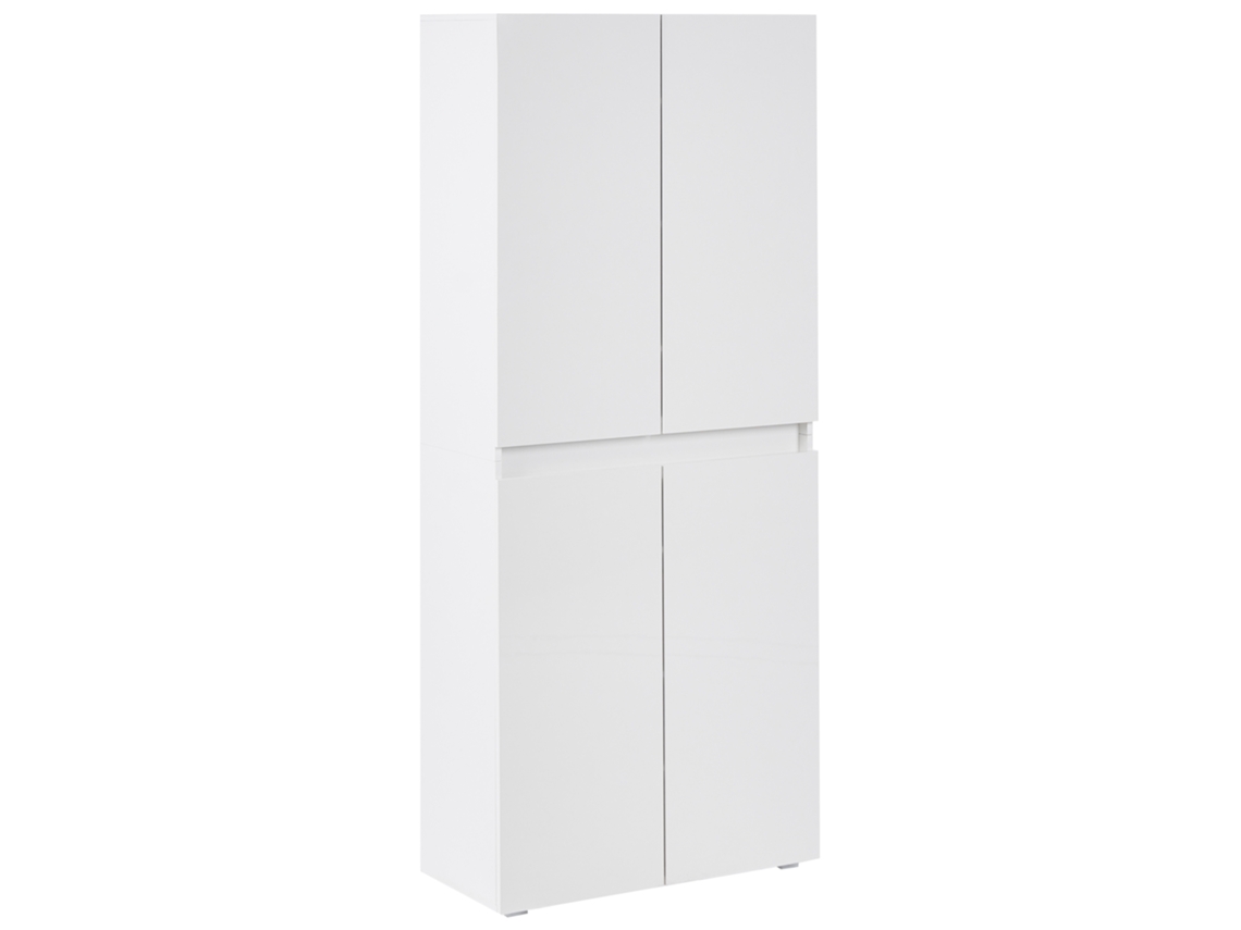 Armário Alto Para Sapatos Com 4 Portas E Prateleiras Beliani Lethbridge De Aglomerado De Madeira Branco 77x36x180