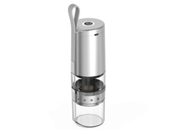 Molinillo de café eléctrico portátil con muelas ajustables y recargable, ideal para viajes y actividades al aire libre, en color plateado. Rosewell