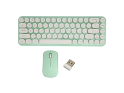 Combo Teclado E Mouse Sem Fio 2.4g Retro Silencioso 68 Teclas Portátil Branco Verde