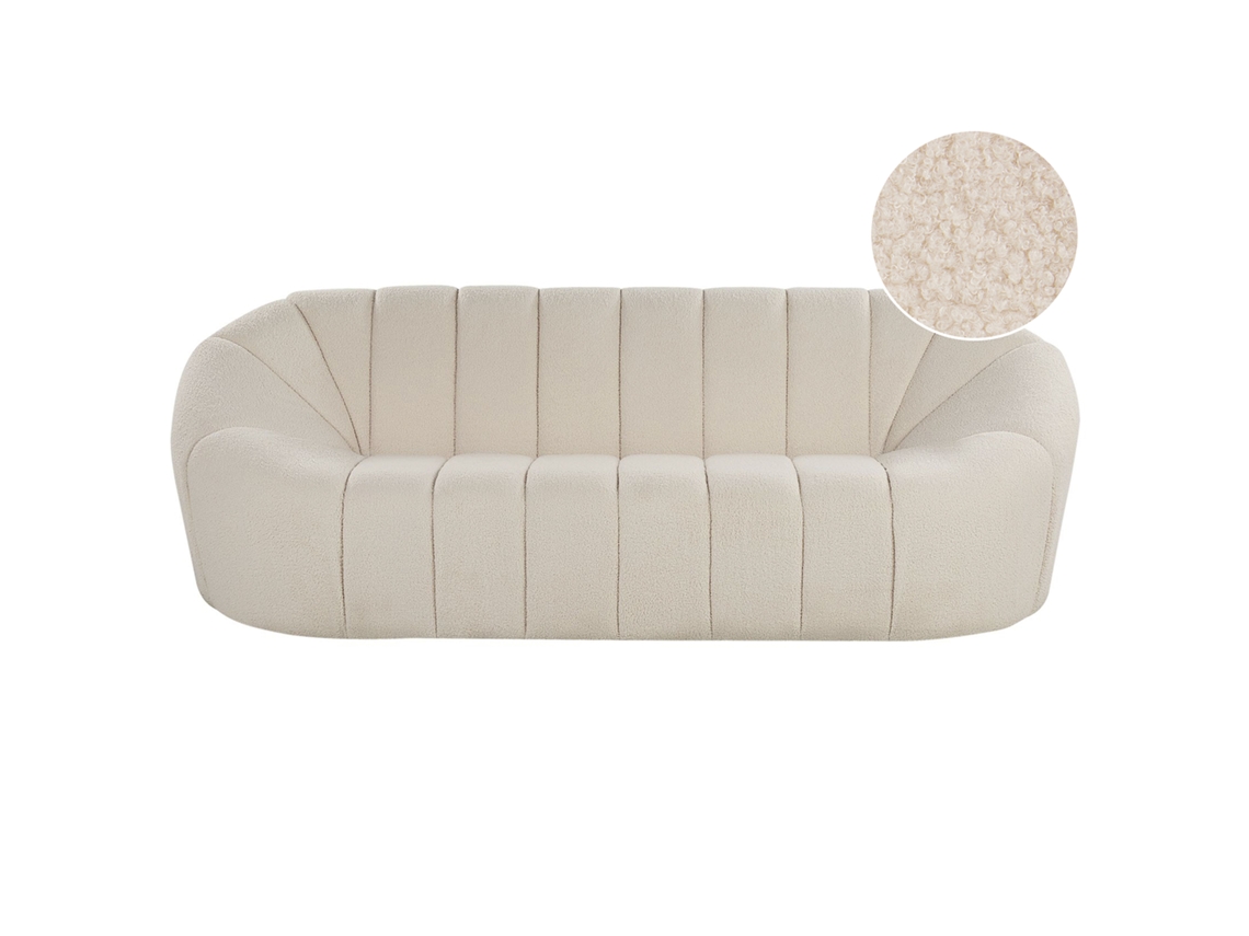Sofá de 3 plazas BELIANI Lomma de Bouclé Blanco 206x82x70