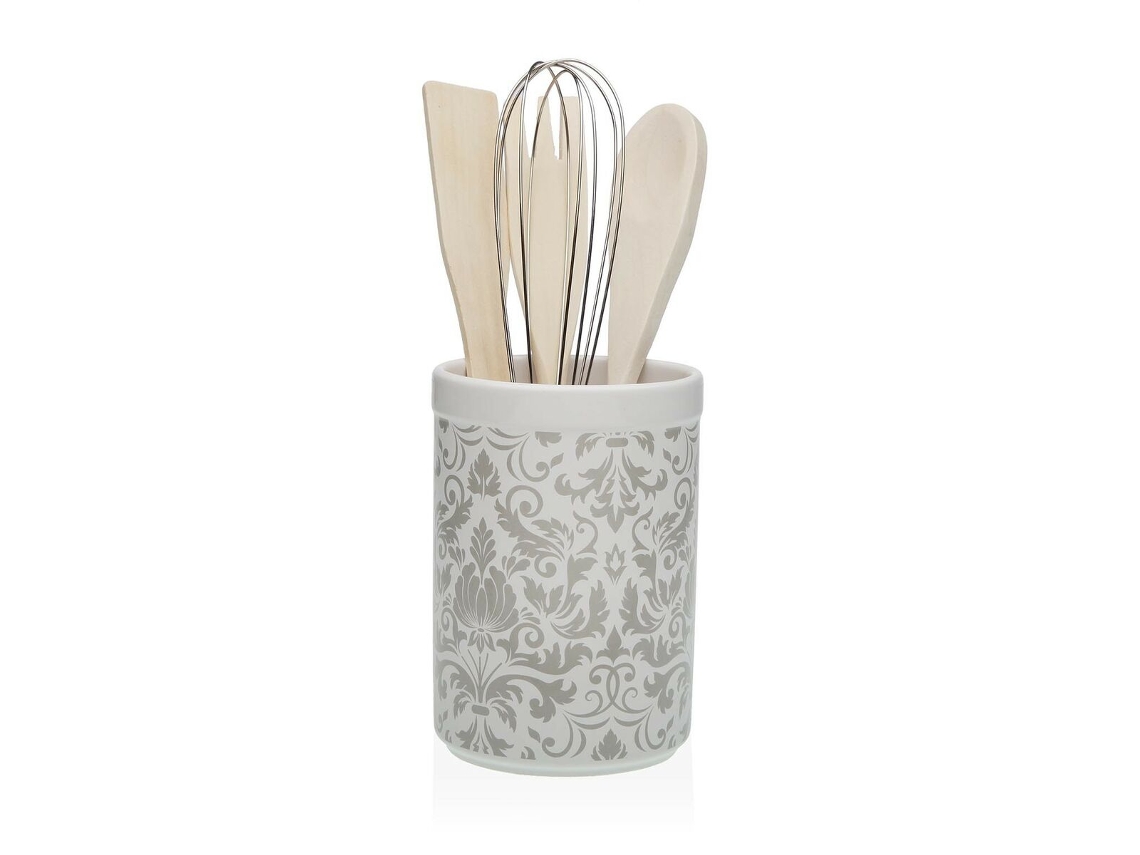 Bote para Utensilios de Cocina VERSA Damasco Cerámica 10x15x10 cm