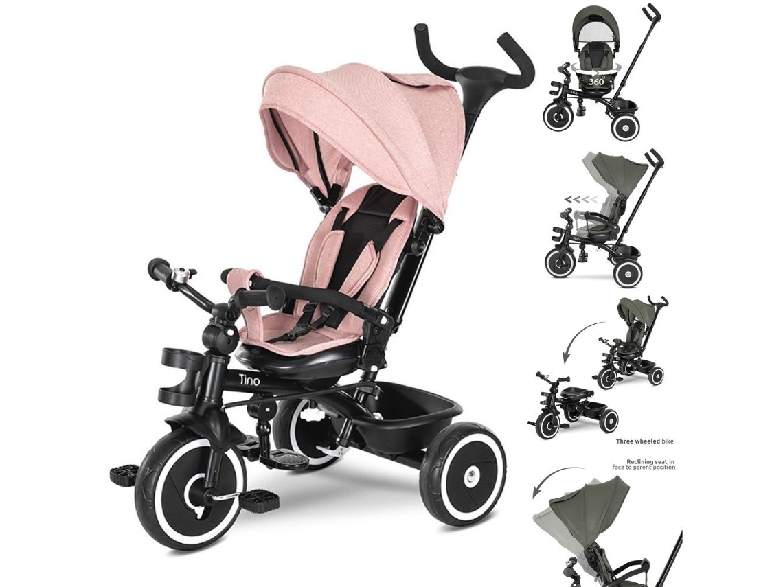 Triciclo evolutivo Lorelli Tino con asiento giratorio y respaldo reclinable (rosa)
