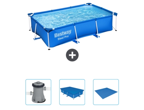 Piscina BESTWAY Rectangular Steel Pro - 259 x 170 x 61 cm - Azul - Incluida Bomba - Cubrir - Suelo