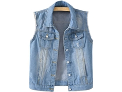Chaleco vaquero corto sin mangas para mujer con botones y bolsillos, modelo 2026, informal para primavera, verano y otoño, tallas grandes, denim azul.