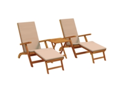 Maison Exclusive - Recliner Y Tumbona Plegable 3 Pcs Topo Madera De Acacia Sólida
