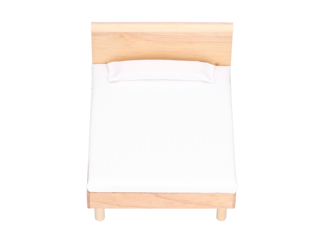 Ats-cama Doble Miniatsura De Roble 1:12 Para Casa De Muñecas, Mueble Miniatsura Decoración Accesorios