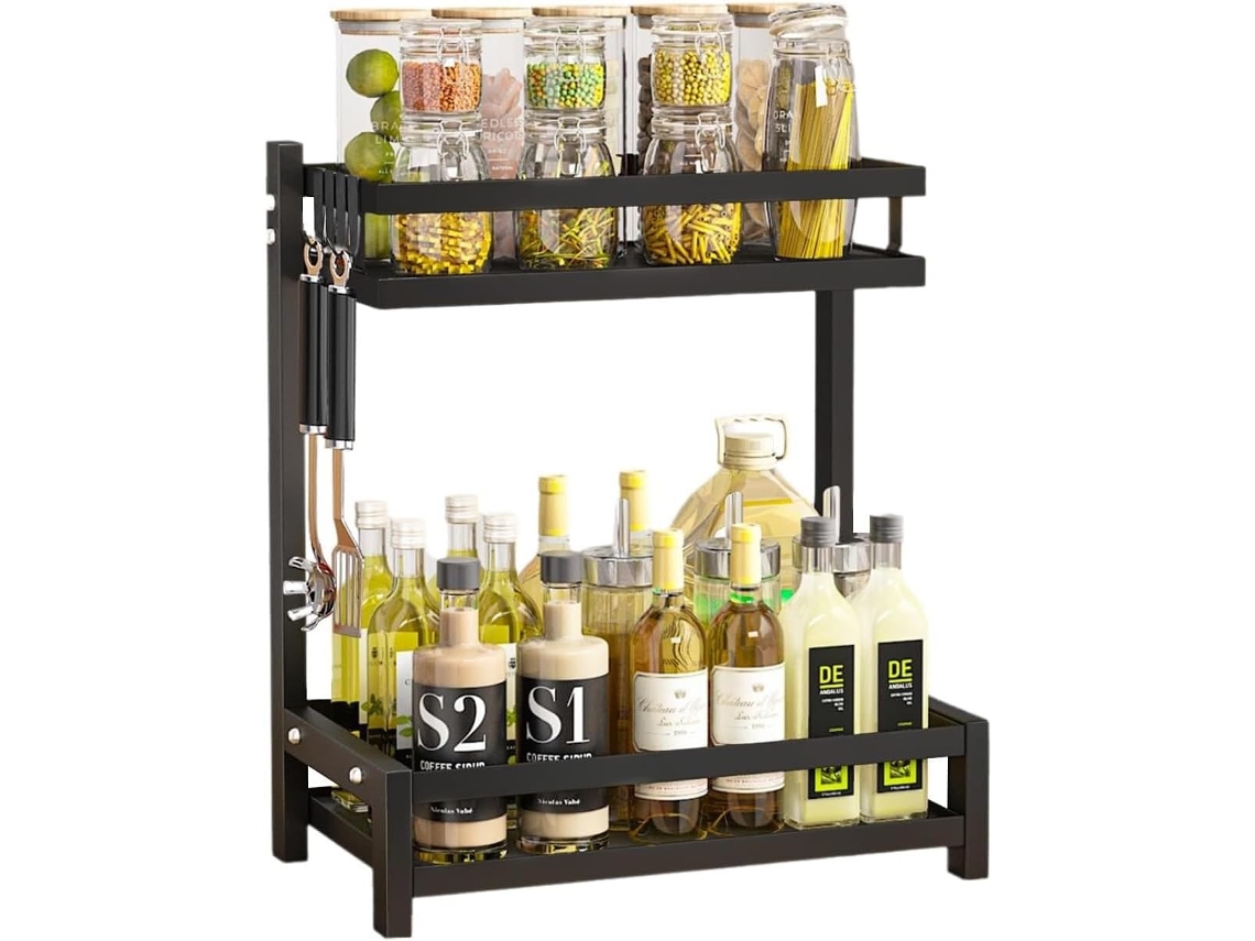 Estante para Especias, Repisa Mostrador de Cocina Tarros de Condimentos Soporte de Pie Estante Organizador (Negro 2 Niveles) COSHANO