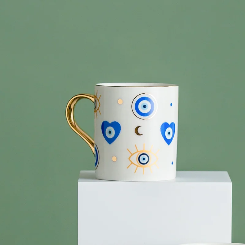 (estilo A 300 Ml) Taza De Café De Cerámica Con Diseño Nórdico Del Ojo Turco, Taza De Oficina De Lujo Con Borde Dorado