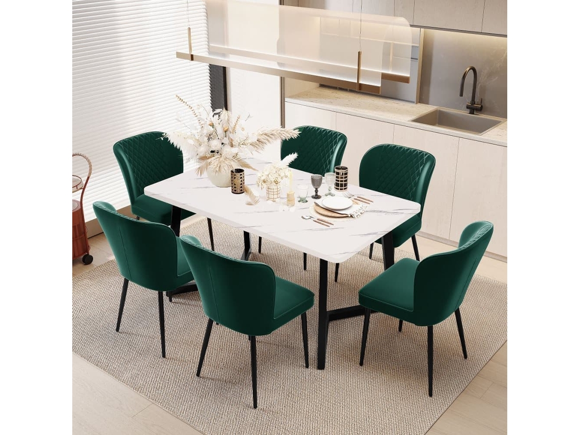 Conjunto De 6 Sillas Tapizadas En Terciopelo - Estructura Metálica - Verde