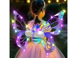Hada con alas de mariposa en movimiento y luces, decoración navideña. Siurn