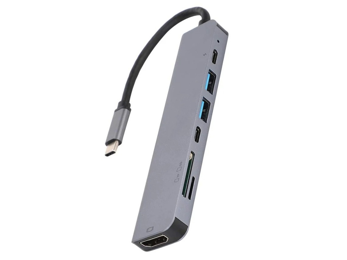 Adaptador de concentrador USB C 7 en 1 a concentrador HDMI 4k Adaptador USB PD multifuncional Convertidor rápido Yizhood Silver