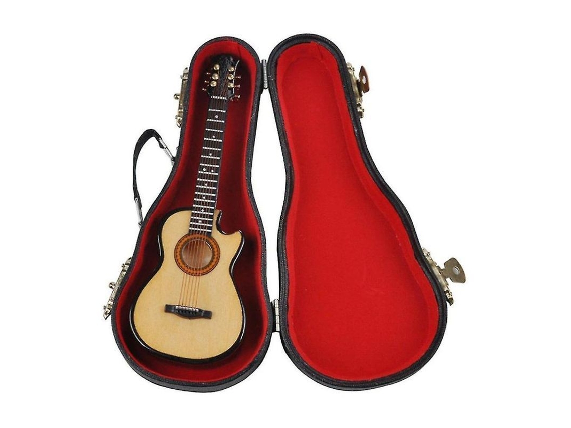 Guitarra Acústica Miniatura De Madera Con Estuche Para Coleccionar Y Decorar (amarilla) 1 Pieza