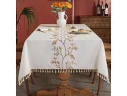 2026-mantel Rectangular De Lino Algodón Para Mesa De Comedor Cocina Rural Beige Con Bordados Y Flecos Lavable A Máquina