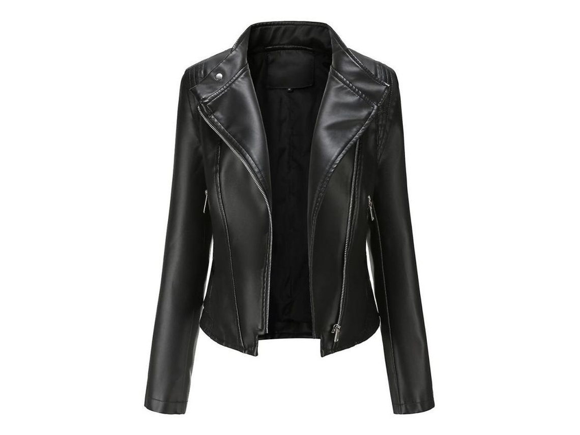 2026-chaqueta De Cuero Falso Slim Fit Para Mujer Con Cremallera Asimétrica Biker Versátil Psw M Negro