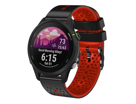 Correa para reloj Garmin Forerunner255, correa de silicona perforada de dos colores, 22mm, negro-rojo VENISYMLIS