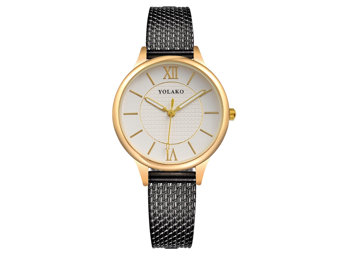 Reloj De Pulsera Casual De Cuarzo Para Mujer Yk Con Bisel Redondo Y Correa De Plástico Negra.