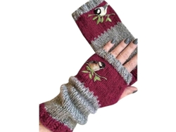 2026-guantes Sin Dedos De Punto Para Mujer Con Bordado De Aves Calientes
