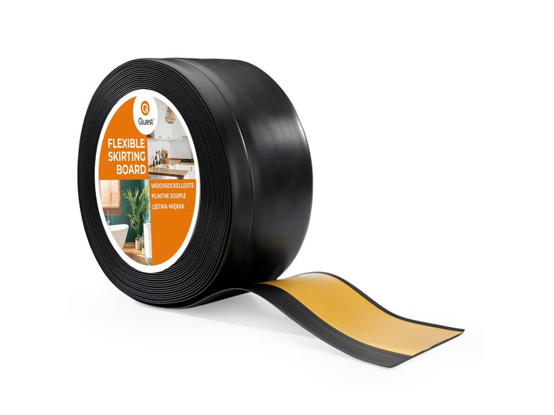 Zócalo de PVC 100x25 mm, 5 m, flexible, autoadhesivo, suave, color negro Quest