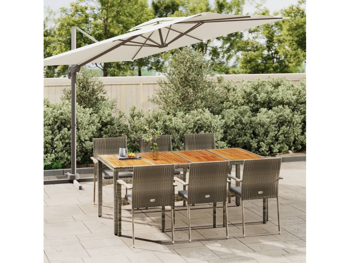 Juego de comedor de jardín de 7 piezas DKD Home Decor con cojines de mimbre gris