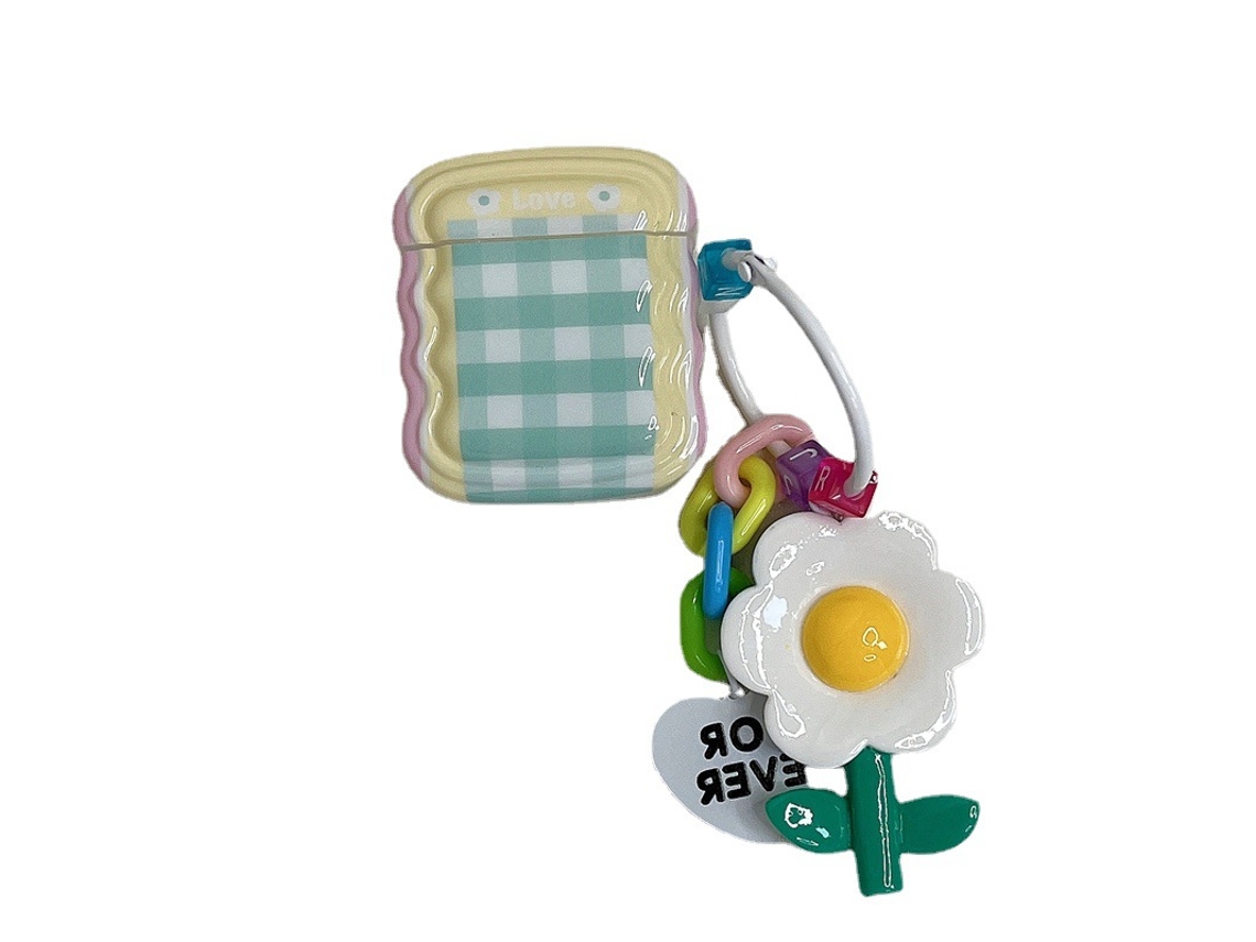 Capa Protetora Para Fones De Ouvido Ios 1 E 2 Com Padrão De Quadros E Pingente Floral