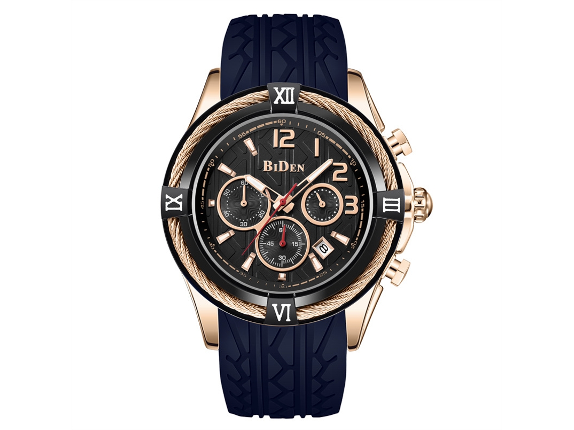 Reloj Deportivo Multifunción De Cuarzo Con Cronógrafo De Seis Agujas (correa Azul, Esfera Negra)