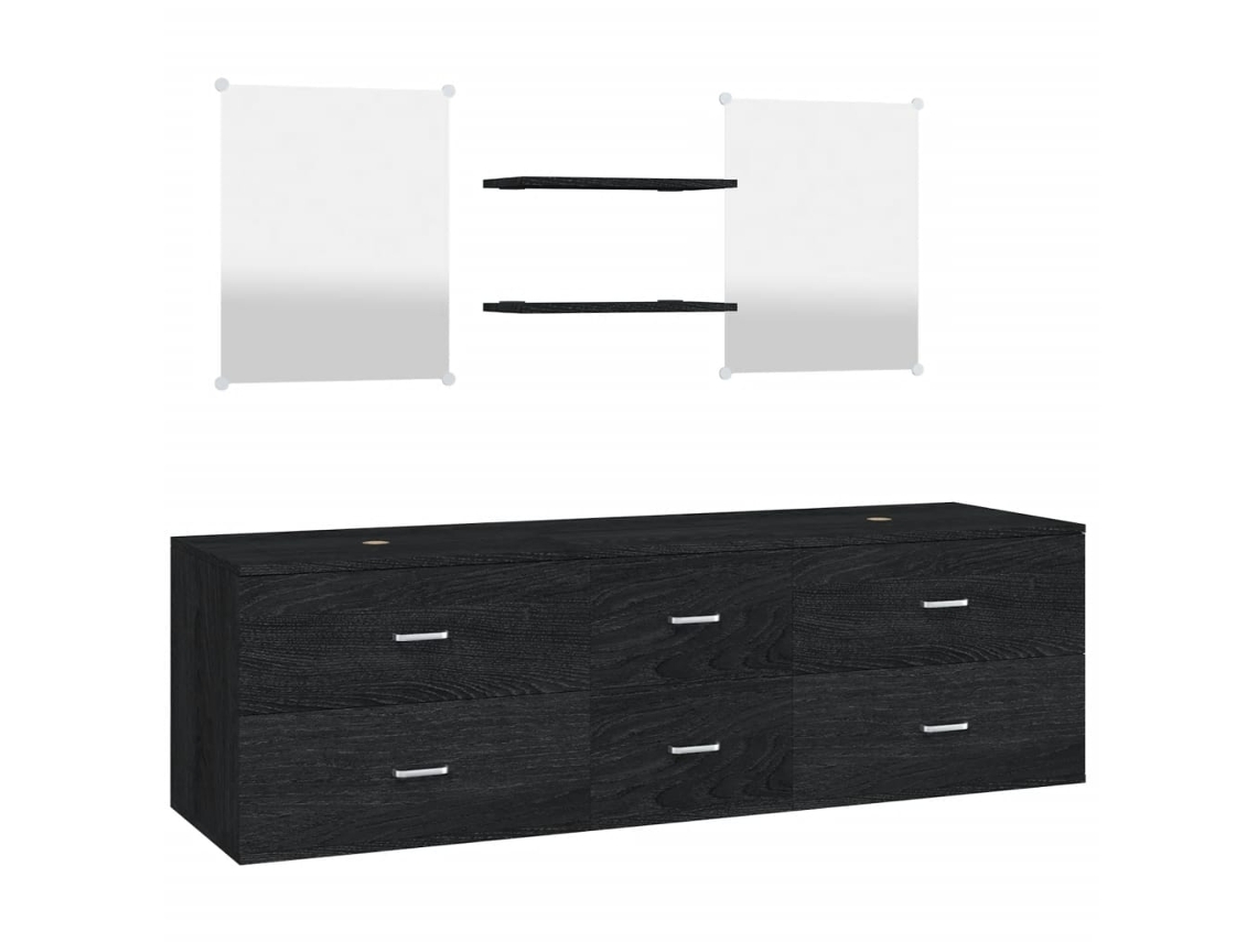 Juego de 5 muebles de baño, madera negra, EXCLUSIVO DE MAISON