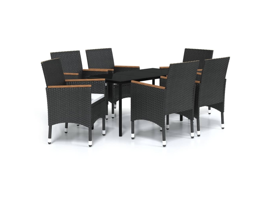 vidaXL Juego de comedor para jardín 7 piezas con cojines negro